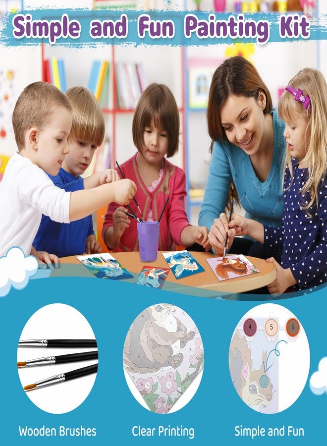 Nariolar 4 Pack Paint by Numbers Kit for Kids Ages 4-6 with 4.7X3.1inch Pre-Printed Cardboard,Acrylic Paint Pots and 3 Painting Brushes，Creative Gifts for Kids（Kitten and Rabbit - Image 5
